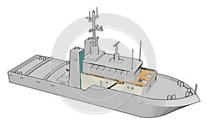 Simple cartoon of a white  navy battle ship vector illustration