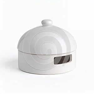 Minimalist ceramic container with lid, sleek and functional kitchenware on white background