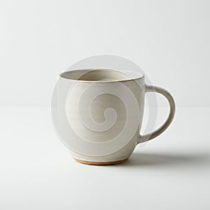 Simple ceramic mug with a rounded shape and a C-shaped handle. It has a smooth,