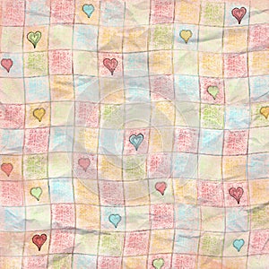 Simple Checkered Heart Worn Folded Grunge Paper Background