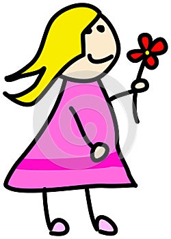 Simple child stickman illustration drawing of girl with blonde