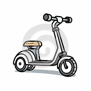 Simple Childish Scooter Line Drawing On White Background