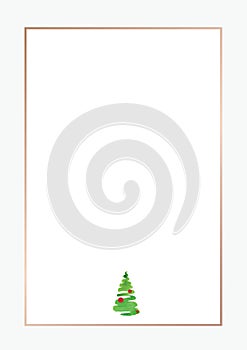 Simple Chrismas Gift card note template on A4 with rose gold border and abstract Christmas tree