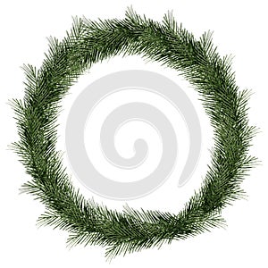 Simple Christmas wreath with fir tree branches isolated on white, watercolor winter illustration with green wreath decoration
