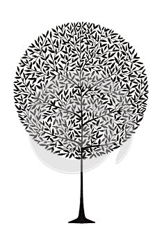 Simple circle topiary tree drawing using ink pen in silhouette style for icon and graphic design element purpose