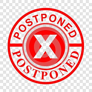 Simple Circle Vector Red Rubber Stamp Effect, Postponed at transparent Effect Background