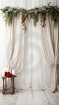 Simple and Clean Boho Christmas Studio Backdrop. Creative minimalist holiday background.