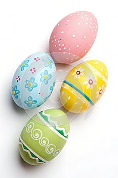 Four Easter eggs on a white background