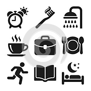Modern Silhouette Daily Activity Routine Illustration Concept Icon