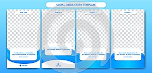 Simple and clean social media story design template with white panel for paragraph body text explanation and blue background