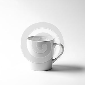 Minimalist white ceramic mug on a white background