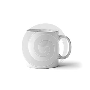 Plain white ceramic coffee mug on a white background