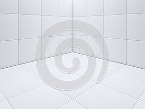 Simple Clean White tile floor corner 3D rendering - Illustration