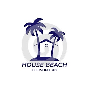 Simple Coconut Palm Beach Home House for Travel Illustration