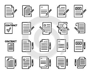 Simple collection of contract related line icons.