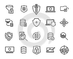 Simple collection of data protection related line icons.