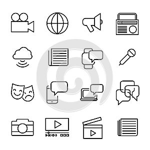 Simple collection of mass media related line icons.