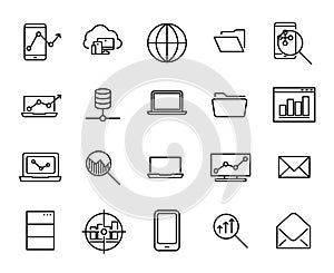 Simple collection of program development related line icons.