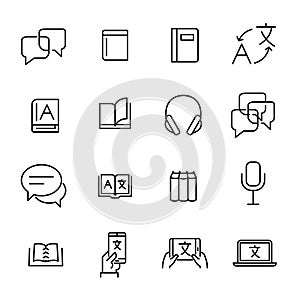 Simple collection of translate related line icons.