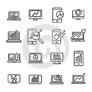 Simple collection of web analytics related line icons.