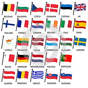 Simple color curved flags all european union countries collection eps10