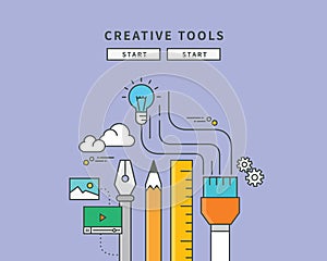 Simple color line flat design of creative tools, modern illustration