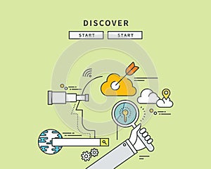 Simple color line flat design of discover idea, modern illustration