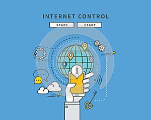 Simple color line flat design of internet control, modern illustration