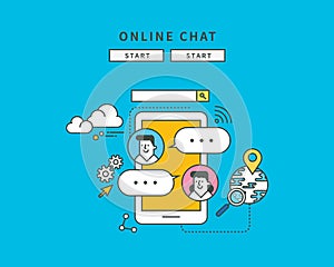 Simple color line flat design of online chat, modern illustration