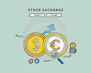 Simple color line flat design of stock exchange, modern illustration