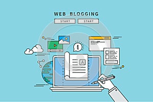 Simple color line flat design of web blogging, modern illustration