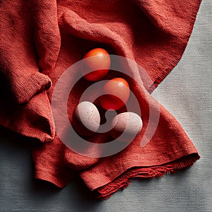 simple colored easter eggs on rough cloth