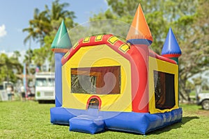 A simple but colorful castle bounce house