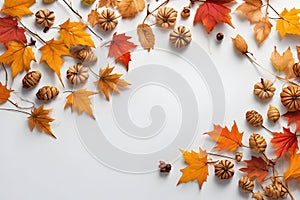 simple and colorful leaves during fall on a white background