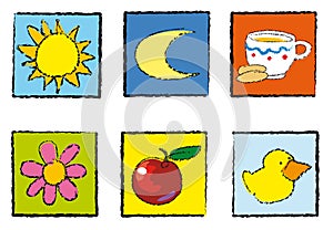 Simple and Colorful Toys icons Set. Vector illustration