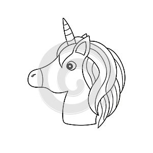 Simple coloring page. Unicorn. Magical animal. Vector artwork. Black and white