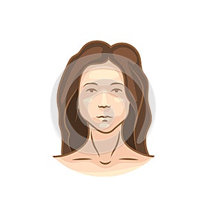 Simple colourful icon of woman face, portrait icon on white