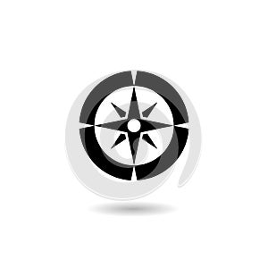 Simple compass icon with shadow