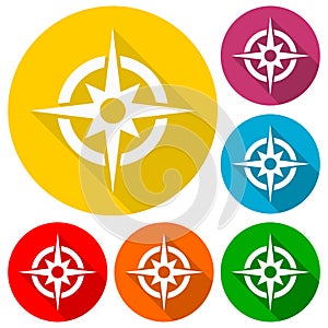 Simple Compass icons set with long shadow