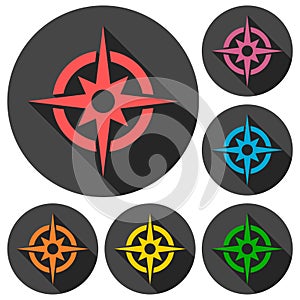 Simple Compass icons set with long shadow