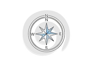 A simple compass rose design within a double circular border.