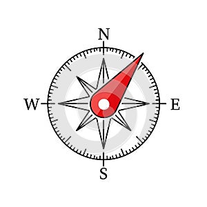 A simple compass rose design on a white background, featuring a circular compass