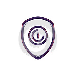 Simple compass shield icon badge in glossy shining outline style
