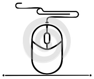 Simple computer mouse icon with a wire for digital interface and navigation