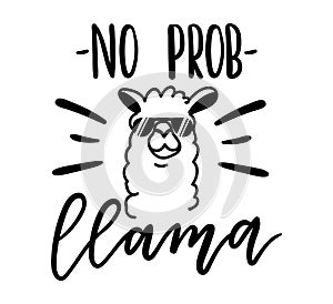 Llama quote with doodles. No prob llama motivational and inspirational quote. photo