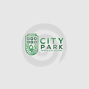 Simple creative city park logo design in style line and outline, city greening logo inspiration, business real estate vector