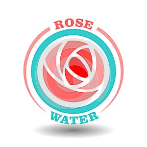 Simple creative logo of rose flower round icon in natural water circle labeling organic cosmetics with natural floral fragrance