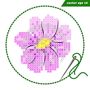 Simple cross stitch vector cosmos flower logo