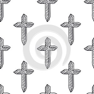 Simple crosses pattern. Minimali seamless pattern. Hand drawn crosses on white background