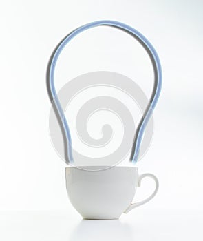 simple cup with a light bulb shape steam, a fresh hot energy coffee drink concept